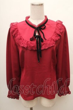 画像1: NIBBLE POISON / クロスレーススタンド襟ブラウス  ワイン S-26-02-10-033-0-BL-HR-ZS