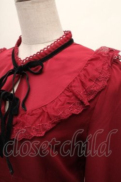 画像3: NIBBLE POISON / クロスレーススタンド襟ブラウス  ワイン S-26-02-10-033-0-BL-HR-ZS