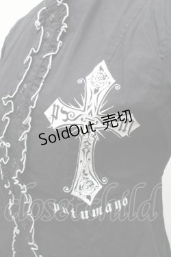 画像3: PUTUMAYO / 立ち襟クロスプリント半袖ブラウス  黒ｘ白 S-26-02-11-038-PT-BL-HR-ZS