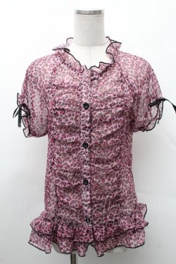 画像1: Drug Honey / レオパードフリルシアーブラウス  ピンク S-26-02-11-042-PU-BL-HR-ZS