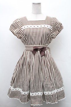 画像1: Cornet / ストライプワンピース  ブラウンｘ白 S-26-02-11-053-LO-OP-AS-ZS