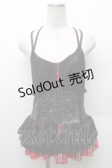 h.Jelly HONEY / レース切替チェックビスチェ  黒ｘ赤 S-26-02-11-024-HN-TO-HR-ZS