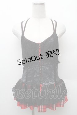 画像1: h.Jelly HONEY / レース切替チェックビスチェ  黒ｘ赤 S-26-02-11-024-HN-TO-HR-ZS