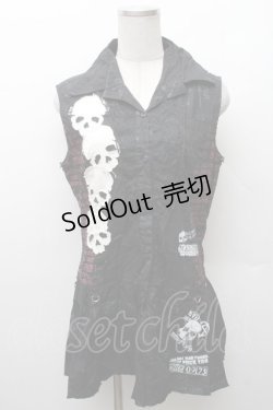 画像1: MAD / プリントノースリーブチュニック M 黒 S-26-02-11-032-PU-TO-HR-ZS