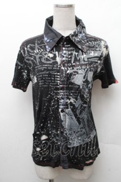 画像1: h.ANARCHY / プリントダメージ半袖ブラウス  黒 S-26-02-11-035-HN-BL-HR-ZS