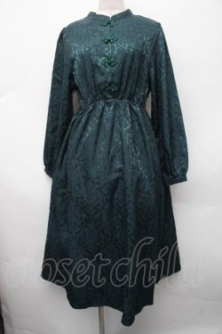 画像1: axes femme / サテンジャガードチャイナワンピース  グリーン S-26-02-13-046-AX-OP-AS-ZS