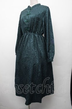 画像2: axes femme / サテンジャガードチャイナワンピース  グリーン S-26-02-13-046-AX-OP-AS-ZS