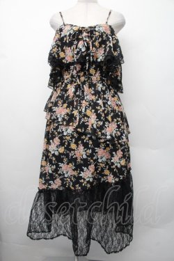 画像1: axes femme / フラワーシャワープリントワンピース  黒 S-26-02-13-052-AX-OP-AS-ZS