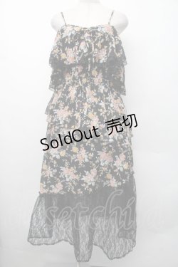 画像1: axes femme / フラワーシャワープリントワンピース  黒 S-26-02-13-052-AX-OP-AS-ZS