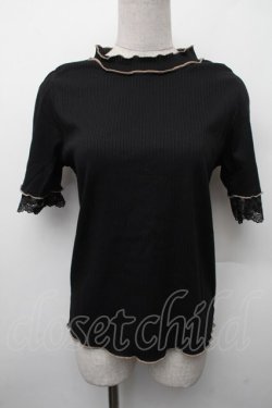 画像1: axes femme / バイカラーメロー袖レースプルオーバー  黒 S-26-02-13-038-AX-TO-AS-ZS