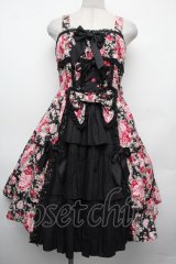 BABY,THE STARS SHINE BRIGHT / シュガーブーケ〜永遠の乙女の憧れ〜柄ジャンパースカートIII  黒ｘピンク S-26-02-15-042-BA-OP-HR-ZS