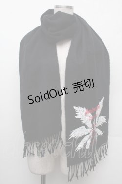 画像1: MAM / 羽根プリントマフラー  黒 S-26-02-15-003-LO-ZA-HR-ZS