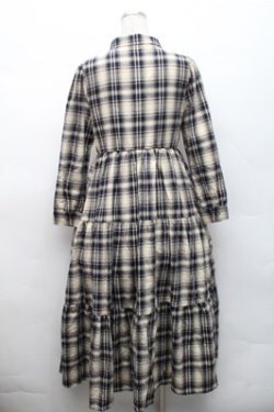 画像2: evelyn / チェックティアードワンピース  紺ｘオフ S-26-02-17-032-LO-OP-AS-ZS