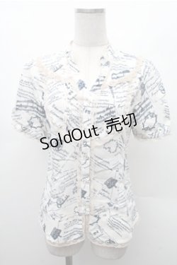 画像1: axes femme / アンティーク柄ブラウス  オフｘ紺 S-26-02-17-013-AX-BL-AS-ZS