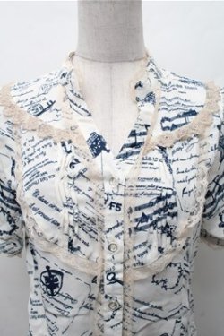 画像3: axes femme / アンティーク柄ブラウス  オフｘ紺 S-26-02-17-013-AX-BL-AS-ZS