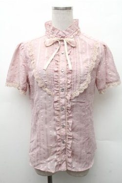 画像1: axes femme / カットドビーストライプ半袖ブラウス  ピンク S-26-02-17-015-AX-BL-AS-ZS