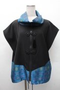Deorart / チャイナ・中華ボタン　ジレ ベスト  黒ｘ青 S-26-02-17-025-PU-TO-AS-ZS