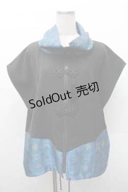 画像1: Deorart / チャイナ・中華ボタン　ジレ ベスト  黒ｘ青 S-26-02-17-025-PU-TO-AS-ZS