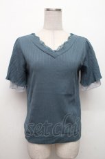 画像1: axes femme / 袖シフォン半袖リブトップス  ブルー S-26-02-18-041-AX-TO-HR-ZS (1)