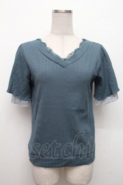 画像1: axes femme / 袖シフォン半袖リブトップス  ブルー S-26-02-18-041-AX-TO-HR-ZS
