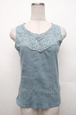 画像1: axes femme / 薔薇レース使いリブタンク  ブルー S-26-02-18-025-AX-TO-HR-ZS