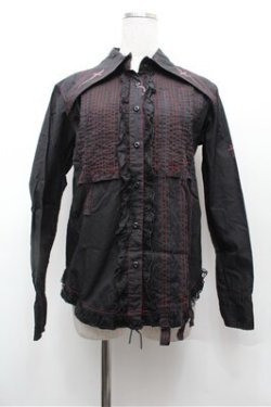 画像1: MAD / クロス襟ピンタックブラウス L 黒×赤 S-26-02-20-042-PU-BL-TE-ZS