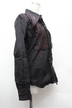 画像2: MAD / クロス襟ピンタックブラウス L 黒×赤 S-26-02-20-042-PU-BL-TE-ZS