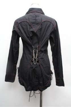 画像3: MAD / クロス襟ピンタックブラウス L 黒×赤 S-26-02-20-042-PU-BL-TE-ZS