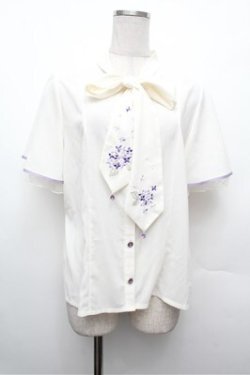 画像1: axes femme / 紫陽花刺繍リボンブラウス  キナリ S-26-02-20-016-AX-BL-HR-ZS