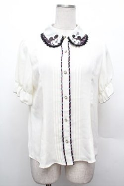 画像1: axes femme POETIQUE / ミッキー&ミニー刺繍襟半袖ブラウス  オフ S-26-02-20-017-AX-BL-AS-ZS