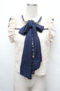 LIZ LISA / オーガンジーノースリーブブラウス  オフｘ紺 S-26-02-20-023-LO-BL-AS-ZS