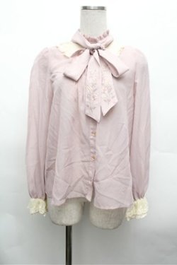 画像1: axes femme / ミモザ刺繍ボウタイブラウス  ピンク S-26-02-20-026-AX-BL-AS-ZS