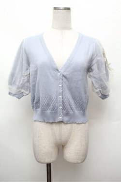 画像1: axes femme / ブーケ刺繍ショートカーデ  サックス S-26-02-22-034-AX-TO-AS-ZS