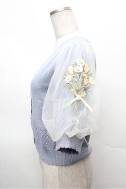 画像2: axes femme / ブーケ刺繍ショートカーデ  サックス S-26-02-22-034-AX-TO-AS-ZS