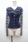Jane Marple / 透かしボーダーカーディガン  紺 S-26-02-22-037-JM-TO-AS-ZS