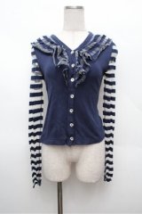 Jane Marple / 透かしボーダーカーディガン  紺 S-26-02-22-037-JM-TO-AS-ZS