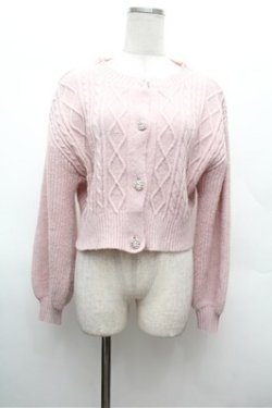 画像1: axes femme POETIQUE / ビジューボタンショートカーディガン  ピンク S-26-02-22-039-AX-TO-AS-ZS