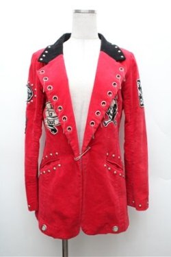 画像1: HELL CAT PUNKS / ベロアジャケット  赤ｘ黒 S-26-02-22-042-PU-JA-AS-ZS