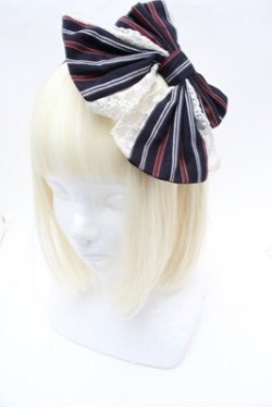 画像1: Pina sweetcollection / ストライプリボンカチューシャ  紺 S-26-02-22-018-LO-SK-AS-ZS