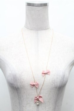 画像1: m petit by misako / AMリボンビジューネックレス  ピンク S-26-02-23-011-LO-AC-AS-ZS