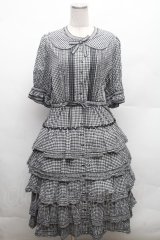 alcali / コットンギンガム前開きワンピース  黒ｘ白 S-26-02-26-033-LO-OP-AS-ZS