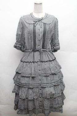 画像1: alcali / コットンギンガム前開きワンピース  黒ｘ白 S-26-02-26-033-LO-OP-AS-ZS