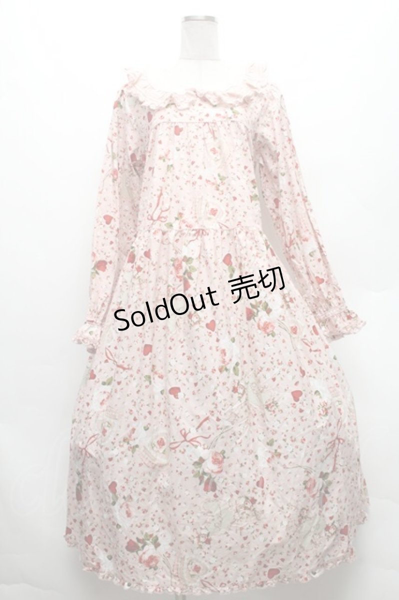 画像1: PINK HOUSE / オーナメントローズプリントミディワンピース  ピンク S-26-02-26-021-LO-OP-SZ-ZS (1)