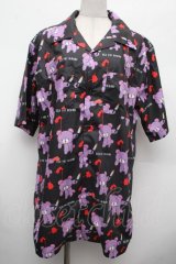 SEX POT ReVeNGe / くまpt半袖シャツ  黒ｘ紫 S-26-02-28-036-SP-TO-HR-ZS