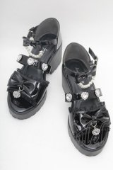 Lovely Tency / 眞白ありすコラボ/ビジューリボンサンダル LL 黒 S-26-02-28-004-LO-SH-TE-ZS