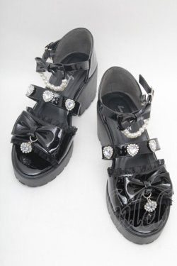 画像1: Lovely Tency / 眞白ありすコラボ/ビジューリボンサンダル LL 黒 S-26-02-28-004-LO-SH-TE-ZS