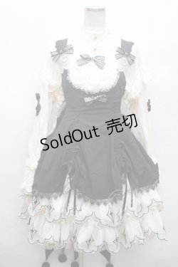 画像3: 中国ロリータ / 裾レースシャーリングジャンパースカートセット  黒ｘ白ｘキナリ S-26-02-28-044-LO-BL-HR-ZS