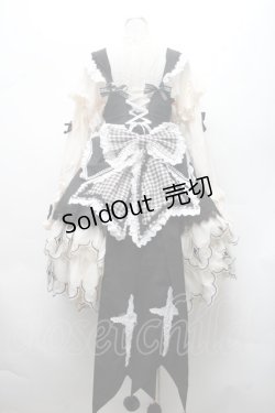 画像6: 中国ロリータ / 裾レースシャーリングジャンパースカートセット  黒ｘ白ｘキナリ S-26-02-28-044-LO-BL-HR-ZS