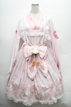 画像1: 中国ロリータ / うさぎプリントジャンパースカートセット  ピンク S-26-02-28-047-LO-OP-HR-ZS