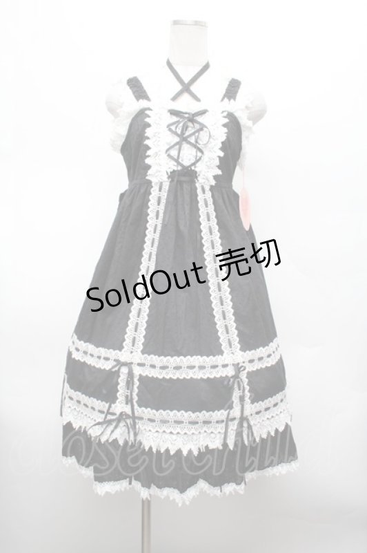 画像1: BABY,THE STARS SHINE BRIGHT / はわせベビードールジャンパースカート  黒ｘ白 S-26-03-01-032-BA-OP-HR-ZS (1)